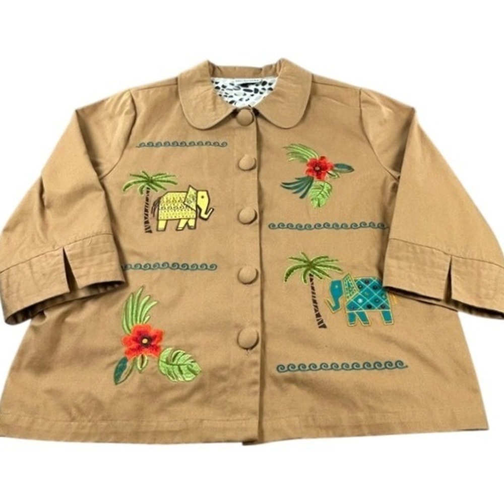 Breckenridge Safari Jacket Embroidered Elephant Tree Floral LG- size tag missing